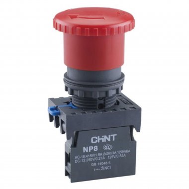 Фотография товара 'CHINT 577879 Кнопка управления "Грибок" ?40мм с фиксацией NP8-01ZS/14 красная 1НЗ IP65'