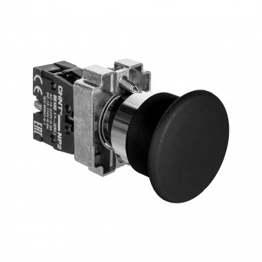 Фотография товара 'CHINT 573970 Кнопка управления "Грибок" ?40мм самовозв. NP2-BC22 без подсветки черная 1НЗ, IP40 (R)'