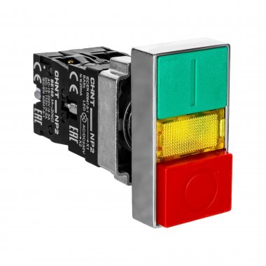 Фотография товара 'CHINT 574789 Двойная кнопка NP2-BW8465 белый корпус, 1НО+1НЗ, AC/DC230В (LED), IP40 (R)'