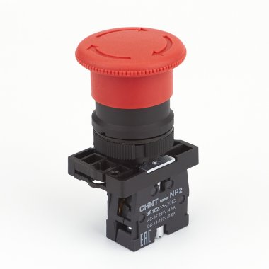 Фотография товара 'CHINT 574120 Кнопка управления "Грибок" ?40мм фиксацией NP2-ES542 без подсветки красная 1НЗ, IP40 (R)'
