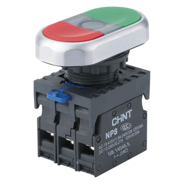 Фотография товара 'CHINT 667169 Двойная кнопка NP8-11SD 1НО+1НЗ желтая AC24В(LED) IP65 (R)'