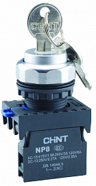 Фотография товара 'CHINT 667180 Переключатель с ключом NP8-11Y/21 , 2 положения с фиксацией, 1НО+1НЗ IP65 (R)'
