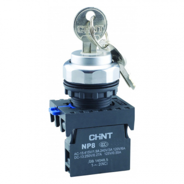 Фотография товара 'CHINT 578680 Переключатель с ключом NP8-20Y/37 , 3 положения , 2НО IP65 (R)'