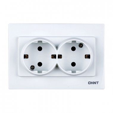 Фотография товара 'CHINT 715402 2-местная розетка с заземляющим контактом 16А 250В рамочная'