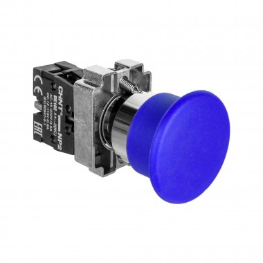 Фотография товара 'CHINT 575186 Кнопка управления "Грибок" ?40мм самовозв. NP2-BC62 без подсветки, синяя 1НЗ, IP40 (R)'