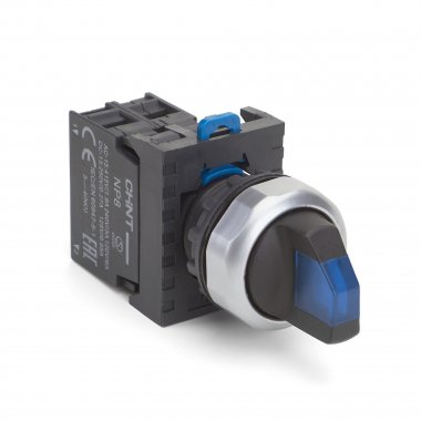 Фотография товара 'CHINT 667638 Переключатель подсвет. NP8-10XD/216, 2 полож. фикс., синий, AC110-230В(LED), 1НО+1НЗ, IP65 (R)'