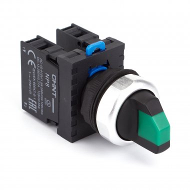 Фотография товара 'CHINT 578754 Переключатель без подсветки NP8-02X/333, 3 положение самовозв. 45 град, зеленый, 2НЗ, IP65 (R)'