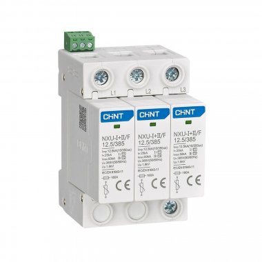 Фотография товара 'CHINT 308597 Ограничитель имп. перенапр. NXU-?+?/F 3P In=25kA Uc=385В Im=50kA (R)'