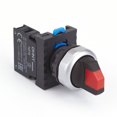 Фотография товара 'CHINT 578739 Переключатель без подсветки NP8-01X/224, 2 положения самовозв. 90град, красный, 1НЗ, IP65 (R)'