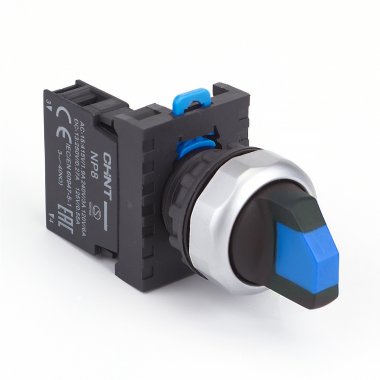 Фотография товара 'CHINT 578778 Переключатель без подсветки NP8-10X/226, 2 положения самовозв. 90град, синий, 1НО, IP65 (R)'