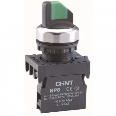 Фотография товара 'CHINT 578782 Переключатель без подсветки NP8-02X/221, 2 положения самовозв. 90град, белый, 2НЗ, IP65 (R)'
