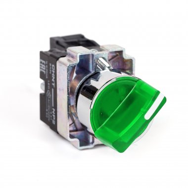 Фотография товара 'CHINT 265954 Переключатель NP2-BK12365, 2 положения фиксацией 1НО+1НЗ, зелёная AC230В (LED), IP40 (R)'