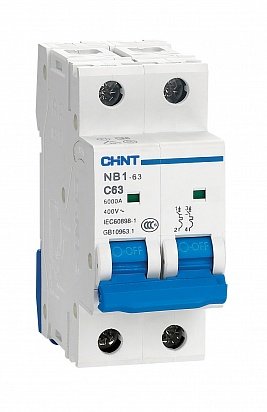 Фотография товара 'CHINT Авт. выкл. NB1-63H 2P 63A 10кА х-ка D (R)(CHINT) 179850'