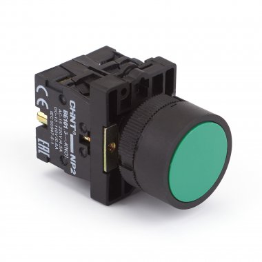 Фотография товара 'CHINT 573899 Кнопка управления NP2-EA35 без подсветки зеленая 1НО+1НЗ, IP40 (R)'