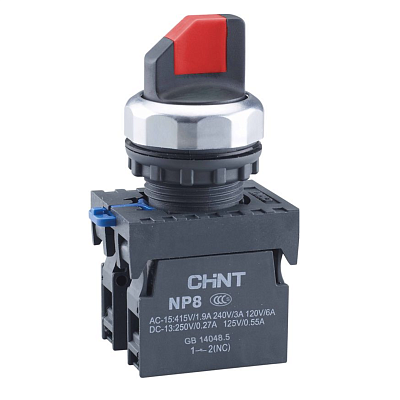 Фотография товара 'CHINT 667133 Переключатель без подсветки NP8-11X/21, 2 положения с фиксацией, красная 1НО+1НЗ IP65 (R)'
