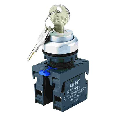 Фотография товара 'CHINT 667185 Переключатель с ключом NP8-20Y/31 , 3 положения с фиксацией, 2НО IP65 (R)'