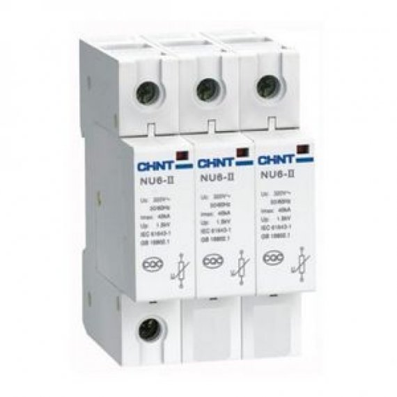 Фотография товара 'CHINT 252542 Ограничитель имп. перенапр. NU6-IIG 3Р In=15kA Uc=440B Im=40kA (R)'