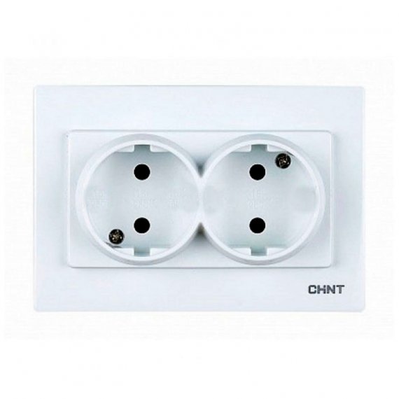 Фотография товара 'CHINT 715397 2-местная розетка без заземляющего контакта 16А 250В'