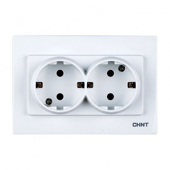 Фотография товара 'CHINT 715402 2-местная розетка с заземляющим контактом 16А 250В рамочная'