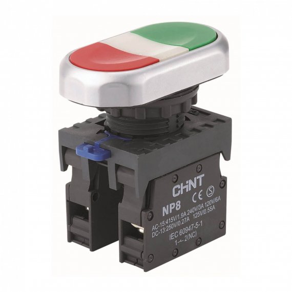 Фотография товара 'CHINT 667319 Двойная, кнопка NP8-20S 2НО, IP65 (R)'