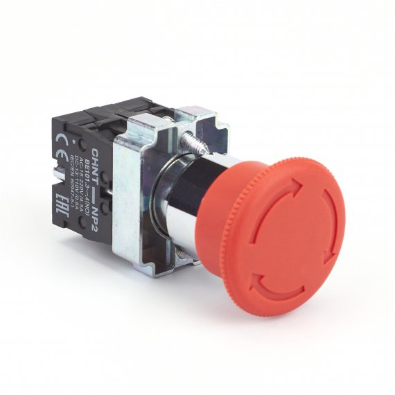 Фотография товара 'CHINT 574016 Кнопка управления "Грибок" ?40мм фиксацией NP2-BS545 без подсветки красная 1НО+1НЗ, IP40 (R)'