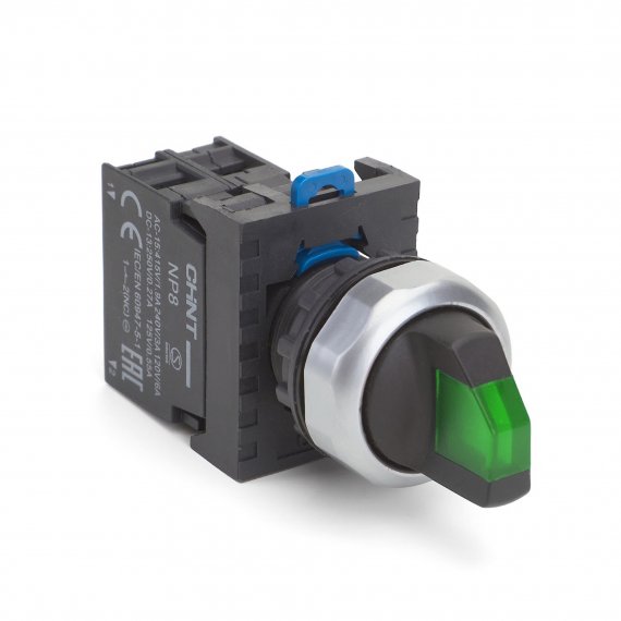 Фотография товара 'CHINT 667646 Переключатель подсвет. NP8-01XD/223, 2 полож. самовозв., зелен., AC110-230В(LED), 1НЗ, IP65 (R)'
