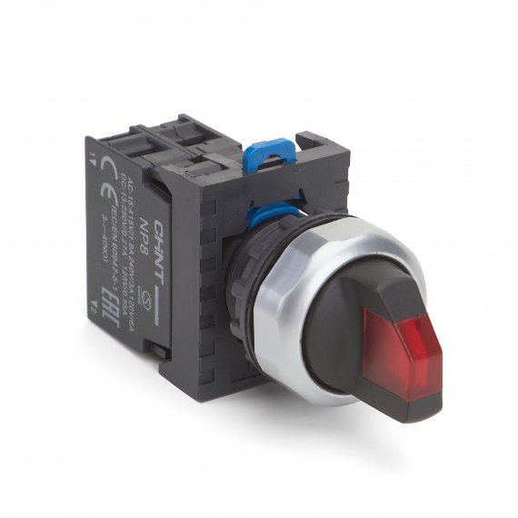 Фотография товара 'CHINT 667649 Переключатель подсвет. NP8-10XD/224, 2 полож. самовозв., красн., AC110-230В(LED), 1НО, IP65 (R)'