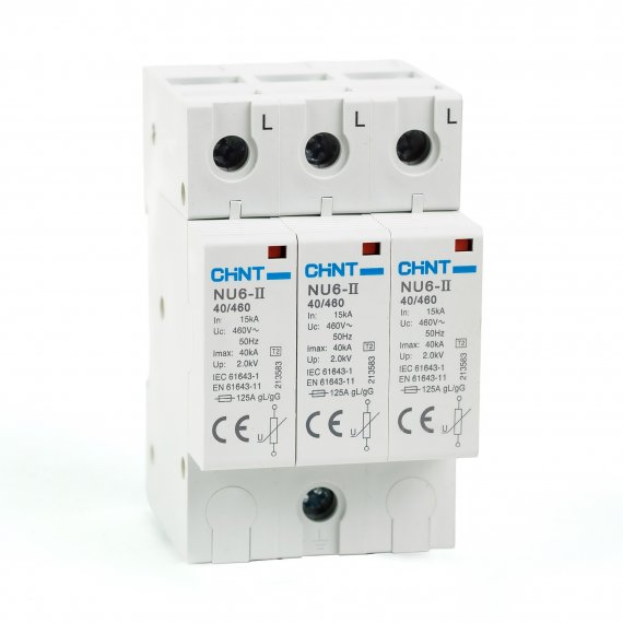 Фотография товара 'CHINT 213583 Ограничитель имп. перенапр. NU6-II 3Р In=15kA Uc=460B Im=40kA'