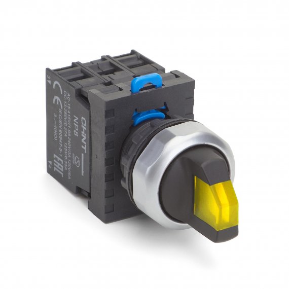 Фотография товара 'CHINT 667687 Переключатель подсвет. NP8-20XD/226, 2 полож. самовозв., желт., AC110-230В(LED),2НО, IP65 (R)'