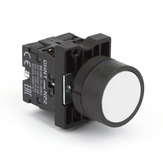 Фотография товара 'CHINT 574372 Кнопка управления NP2-EA15 без подсветки белая 1НО+1НЗ, IP40 (R)'