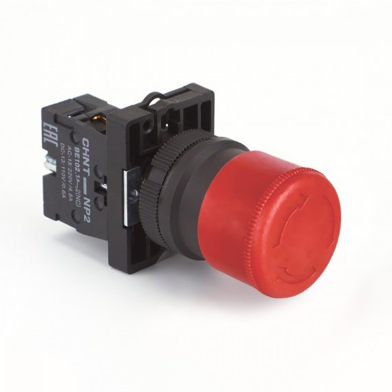 Фотография товара 'CHINT 573897 Кнопка управления "Грибок" ?30мм фиксацией NP2-ES442 без подсветки красная 1НЗ, IP40 (R)'