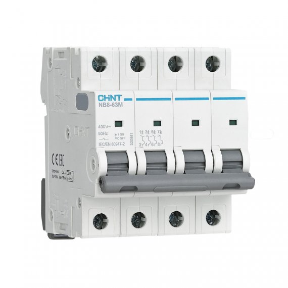 Фотография товара 'CHINT 320850 Авт. выкл. NB8-63M 4P 2А 10кА х-ка L без тепл. расцеп. (R)'