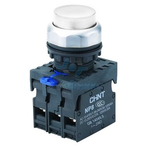 Фотография товара 'CHINT Кнопка управления NP2-BL15 без подсветки, белая, 1НО +1НЗ IP40 (CHINT) 575487'