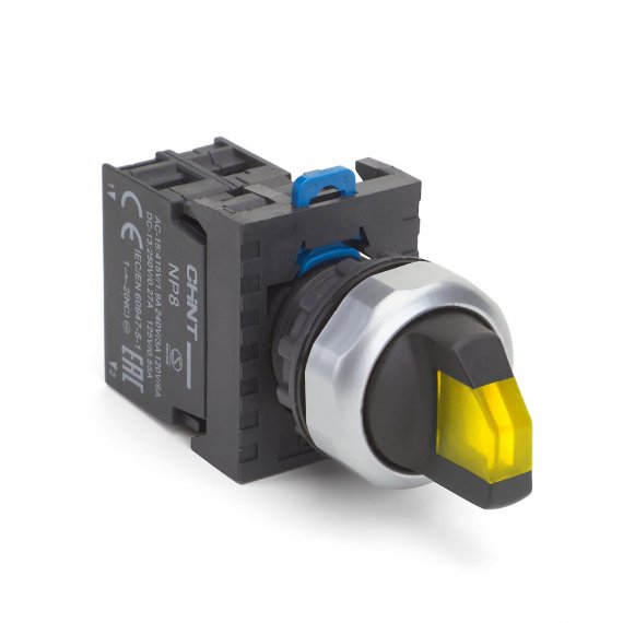 Фотография товара 'CHINT 667675 Переключатель подсвет. NP8-01XD/215, 2 полож. фикс., желт., AC110-230В(LED), 1НЗ, IP65 (R)'