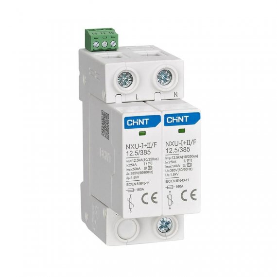 Фотография товара 'CHINT 308608 Ограничитель имп. перенапр. NXU-?+?/F 2P In=25kA Uc=385В Im=50kA (R)'