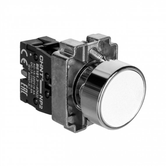 Фотография товара 'CHINT 574369 Кнопка управления NP2-BA15 без подсветки белая, 1НО+1НЗ, IP40 (R)'