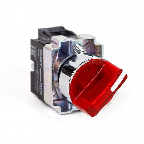 Фотография товара 'CHINT 265955 Переключатель NP2-BK12461, 2 положения фиксацией 1НО, красная AC/DC220В (LED), IP40 (R)'