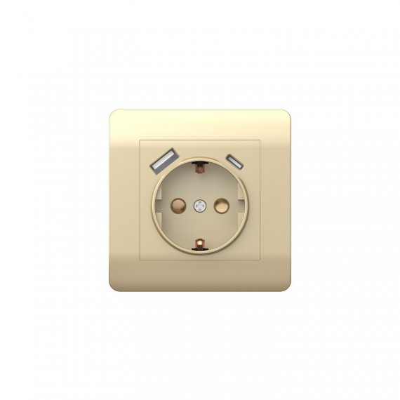 Фотография товара 'CHINT 431453 (NEW3-E) Розетка с/з со шторками, 16А+ USB двойная A+С, 5В/2,1А'