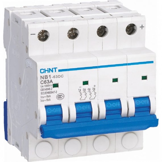 Фотография товара 'CHINT Авт. выкл. пос.тока NB1-63DC 4P C32A DC1000В 6kA (R)(CHINT) 182737'