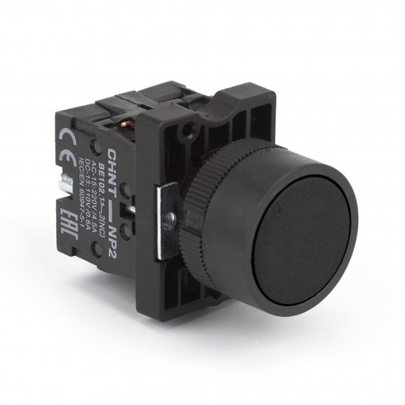 Фотография товара 'CHINT 574090 Кнопка управления NP2-EA25 без подсветки черная 1НО+1НЗ, IP40 (R)'