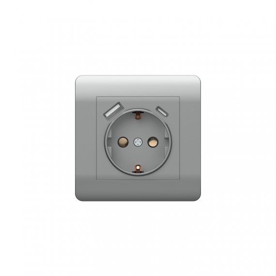 Фотография товара 'CHINT 431454 (NEW3-E) Розетка с/з со шторками, 16А+ USB двойная A+С, 5В/2,1А'